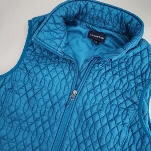 Lands End Women Teal Quilted Full Zip Vest Size LP 14 16 Puffer Sleeveless